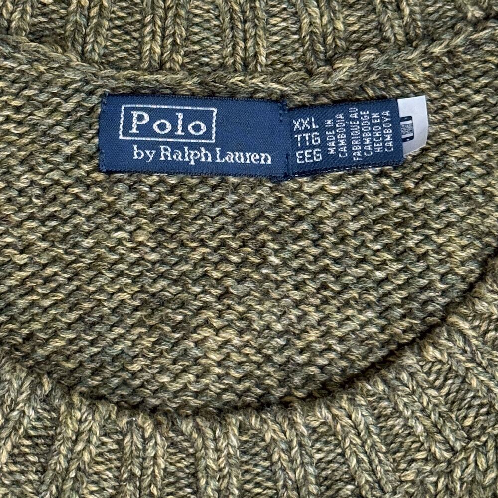 Polo Ralph Lauren POLO Logo Crewneck Sweater Olive Cream Varsity Preppy Cotton - Picture 5 of 5